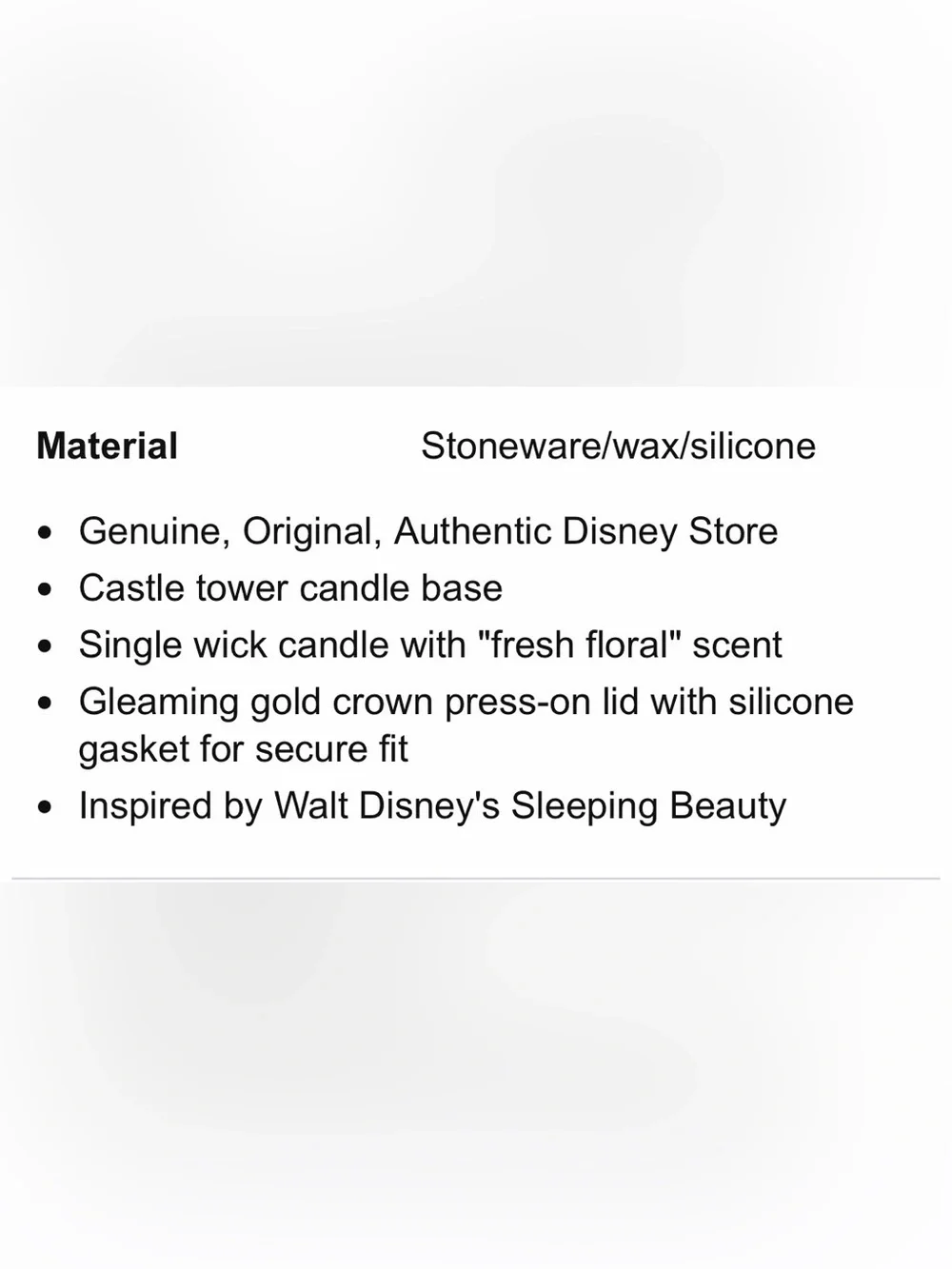 Disney Stoneware Collection Sleeping Beauty Candle - Floral Scent -New